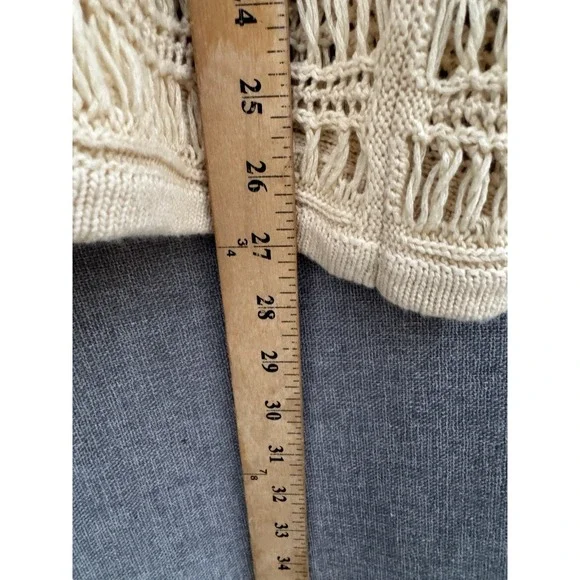 ZYIA ACTIVE Cream Knit Crochet Sweater Top Shirt Medium Boho Short Sleeve - Picture 3 of 4